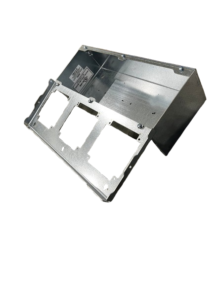 TRU-BOX enclosure with hanging lid and three device openings
