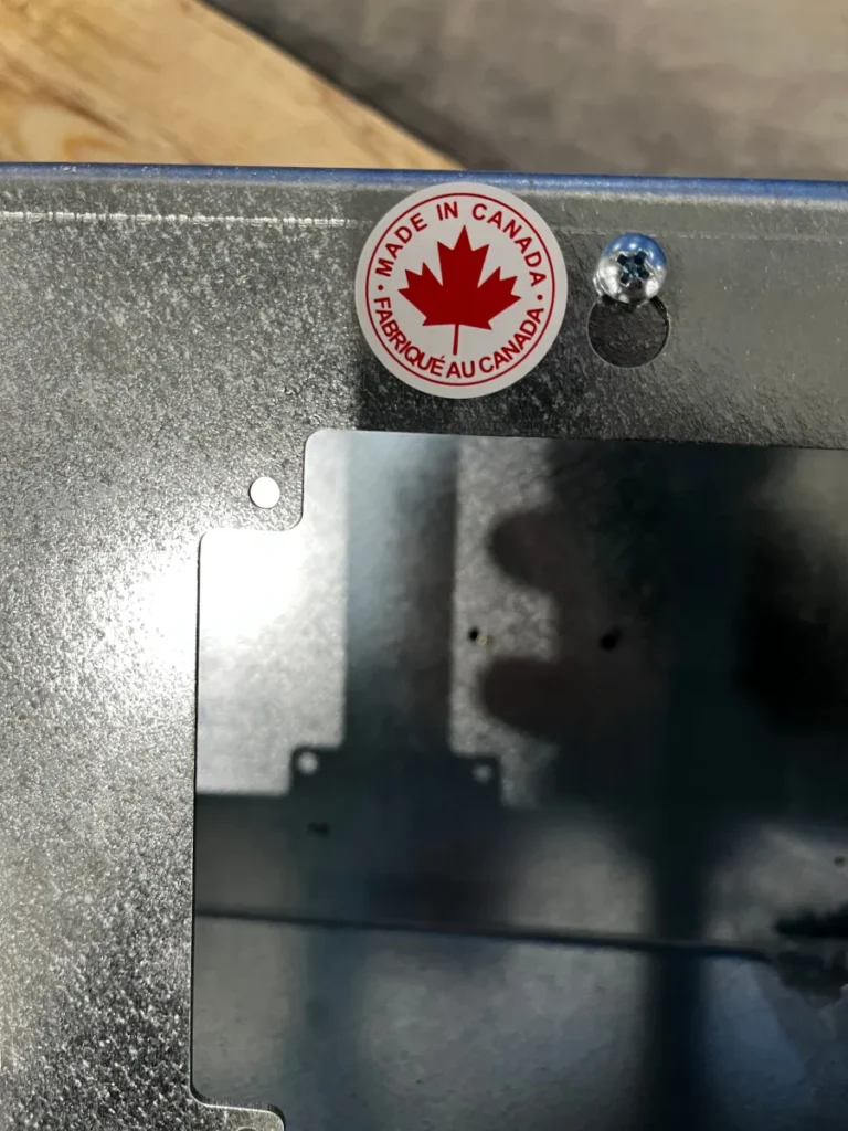 Made in Canada label on a TRU-BOX electrical enclosure