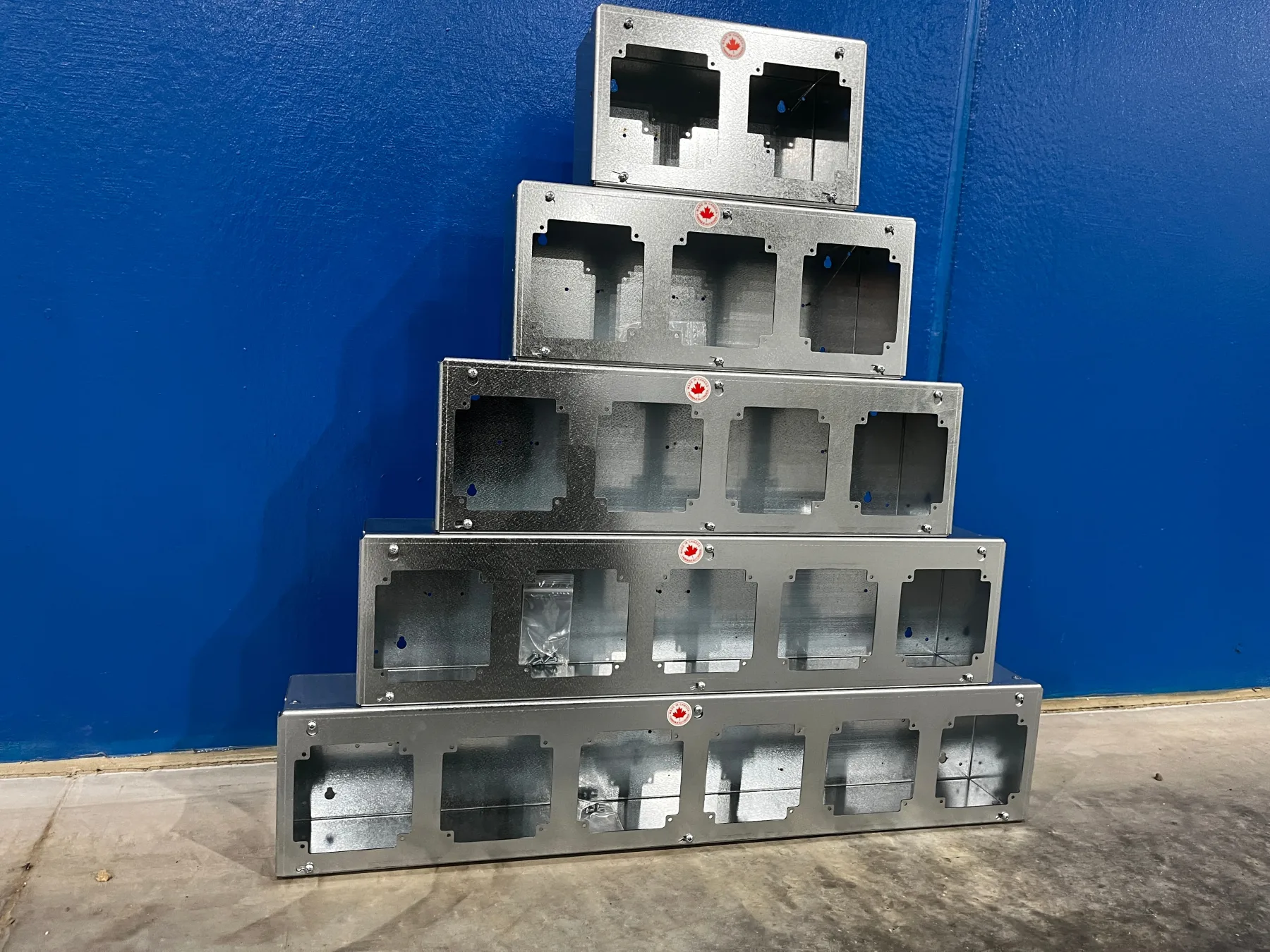 TRU-BOX galvanized electrical enclosure lineup in five multi-gang sizes
