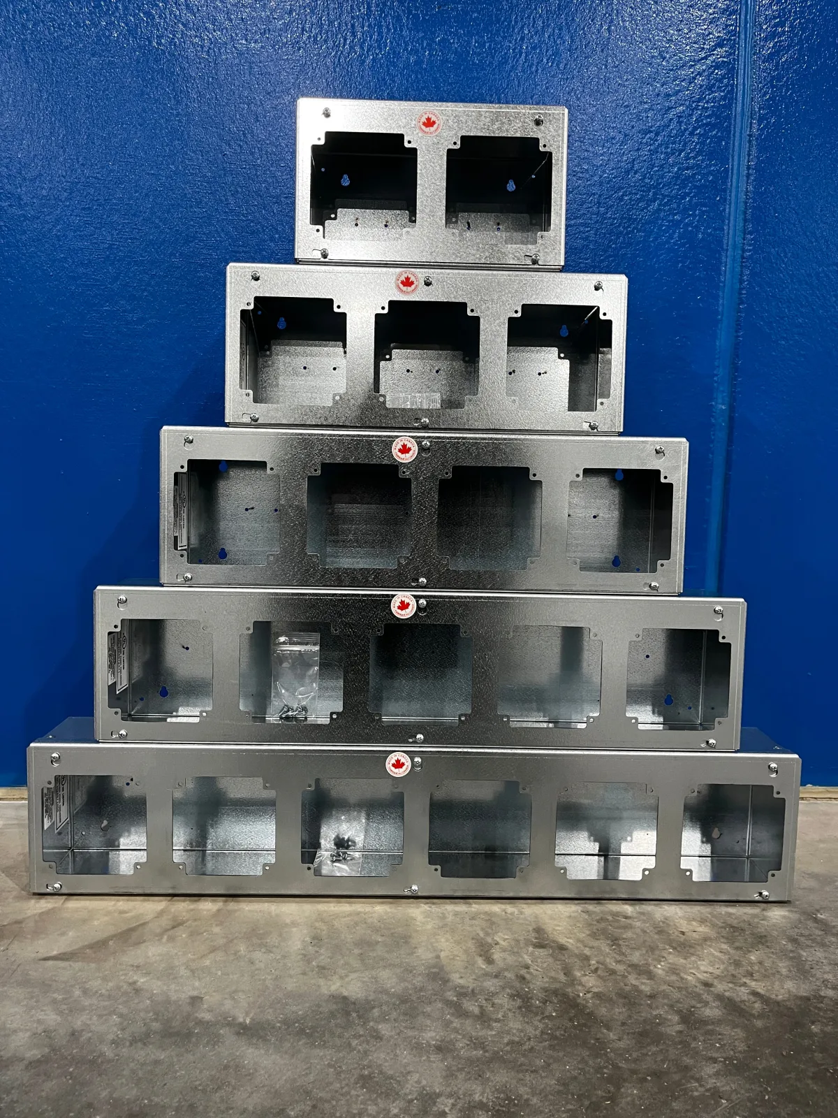 Front view of the TRU-BOX electrical enclosure range in five sizes